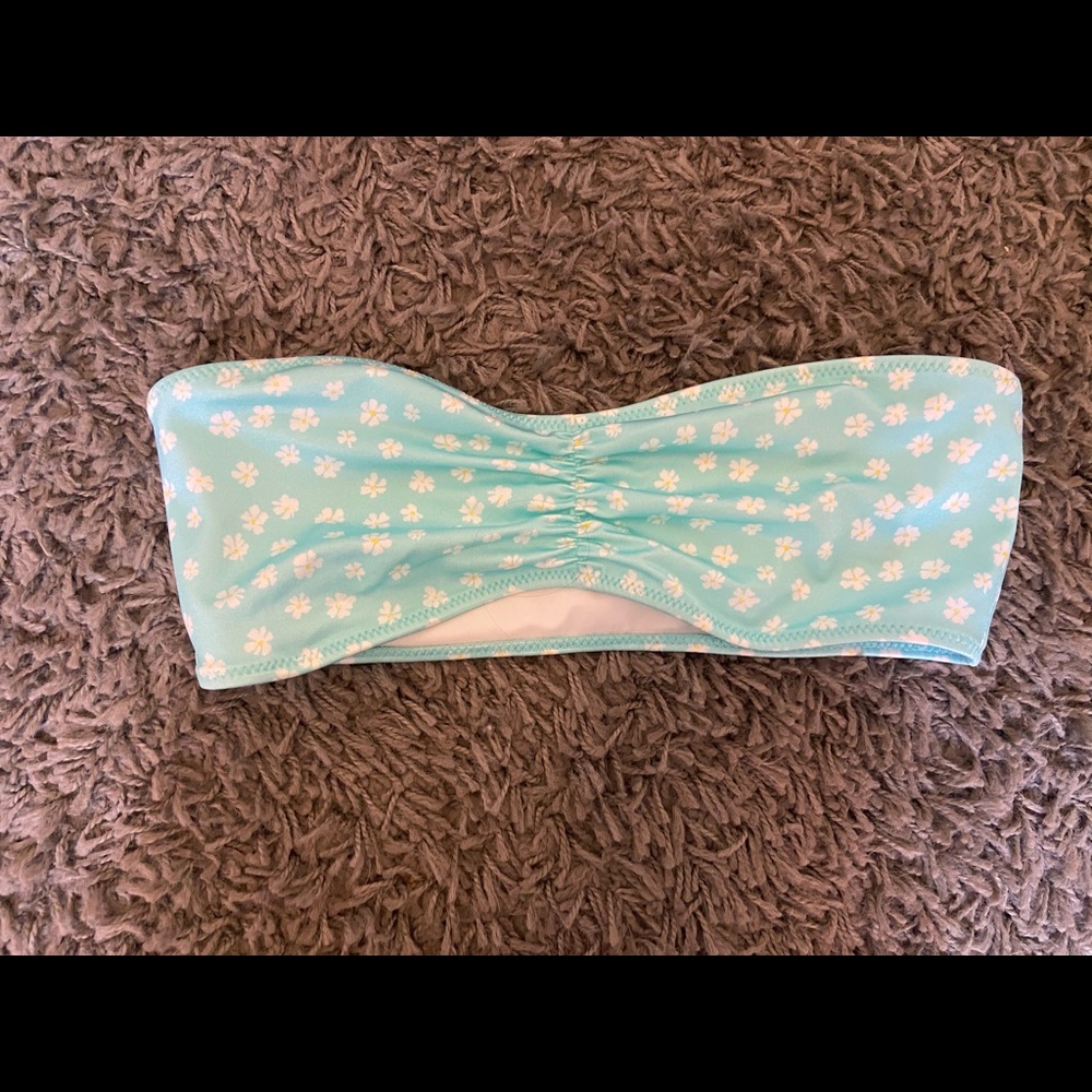 Pacsun blue floral bandeau bikini top, size m